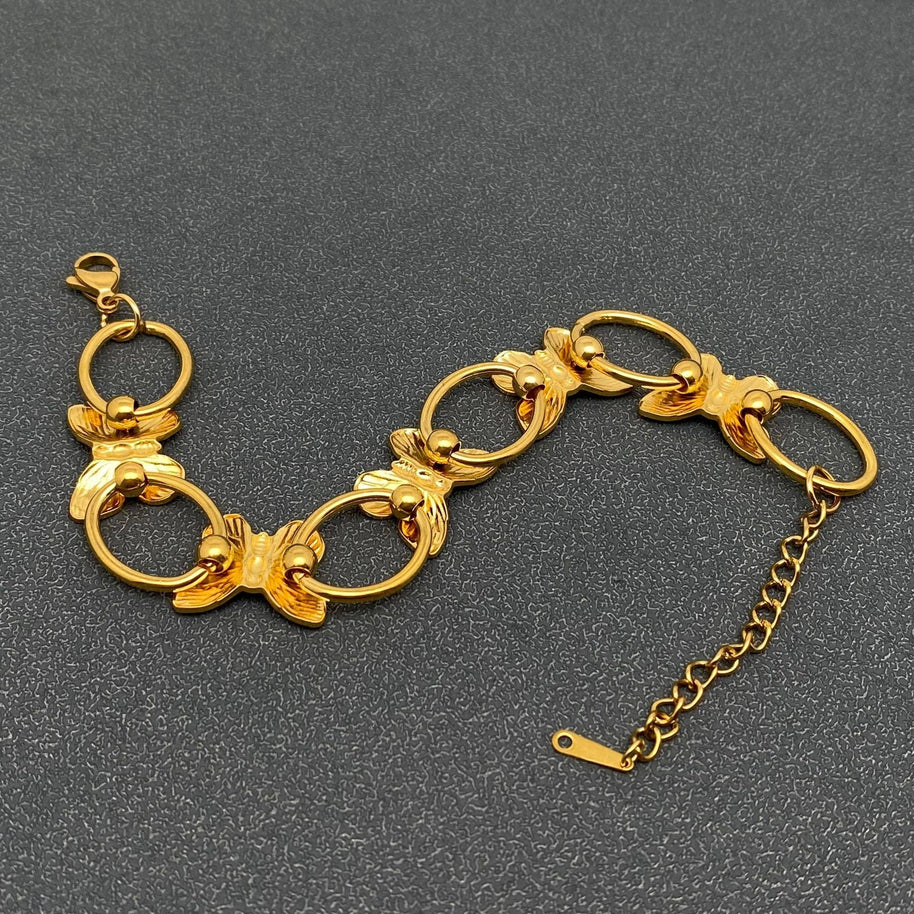 18K GP Steel Butterfly Linked Bracelet