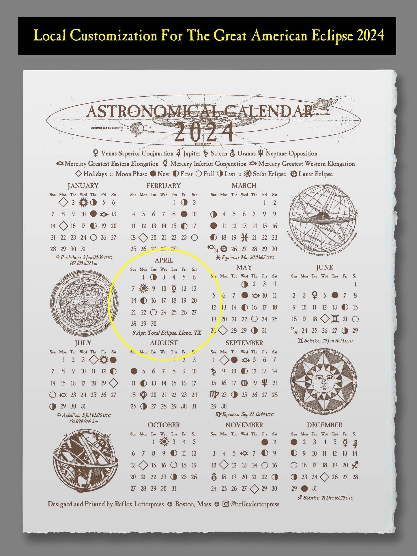 2024 Astronomical Calendar Letterpress Printed - Eclipse