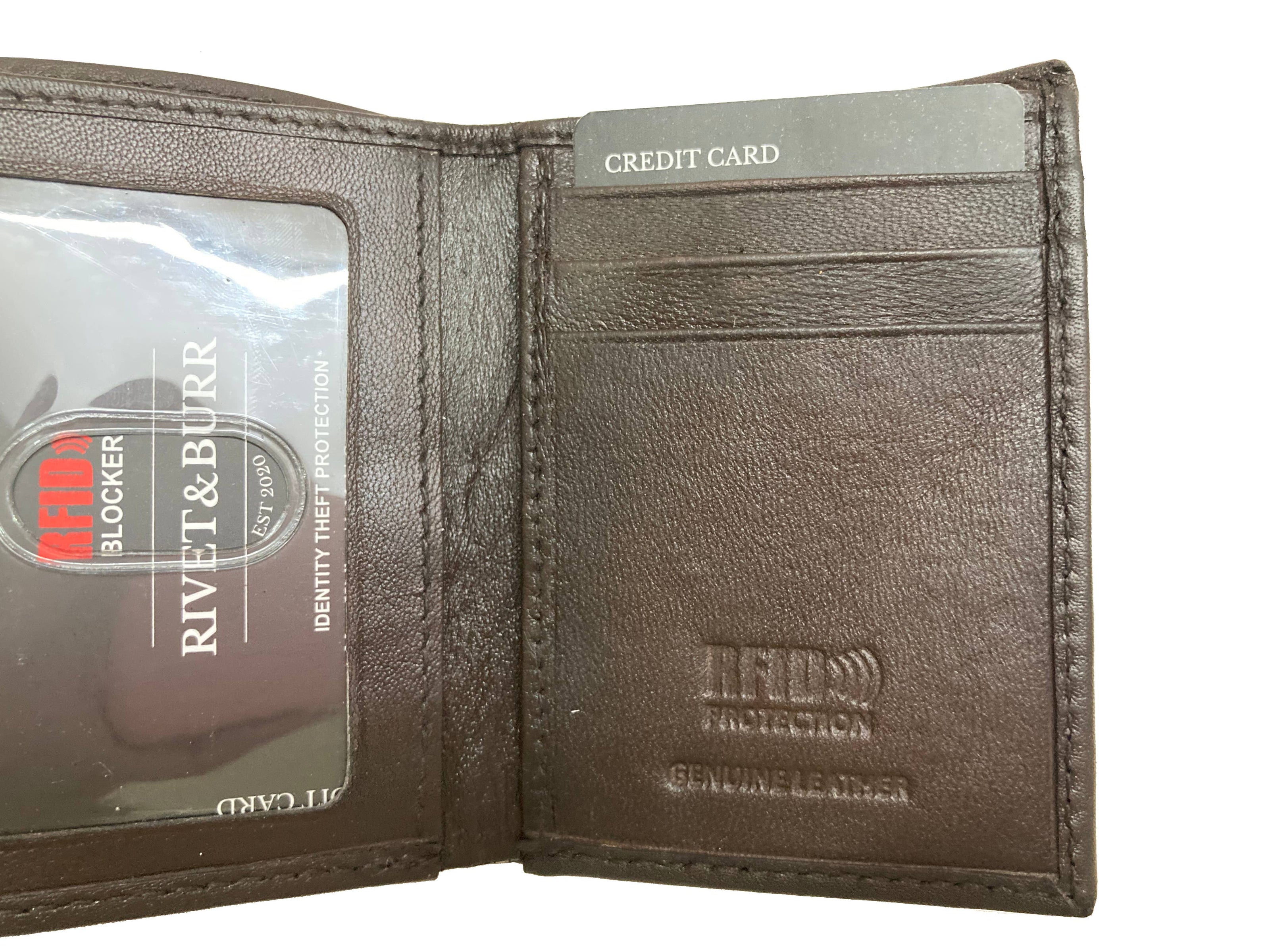 Double Stitch Leather Trifold Wallet