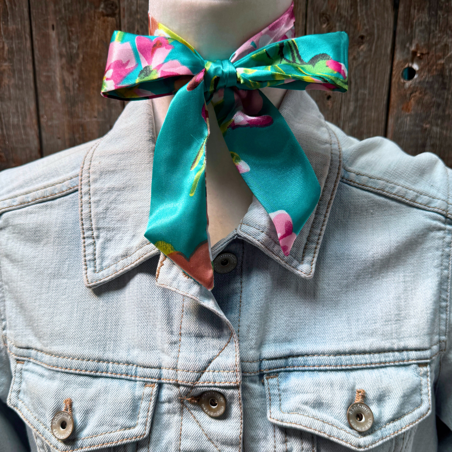Turquoise and Pink Western Skinny Mini Wild Rag / Cowgirl Necktie #TW319
