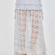 Lace Ruffle Tiered High-Low Maxi Skirt, light blue