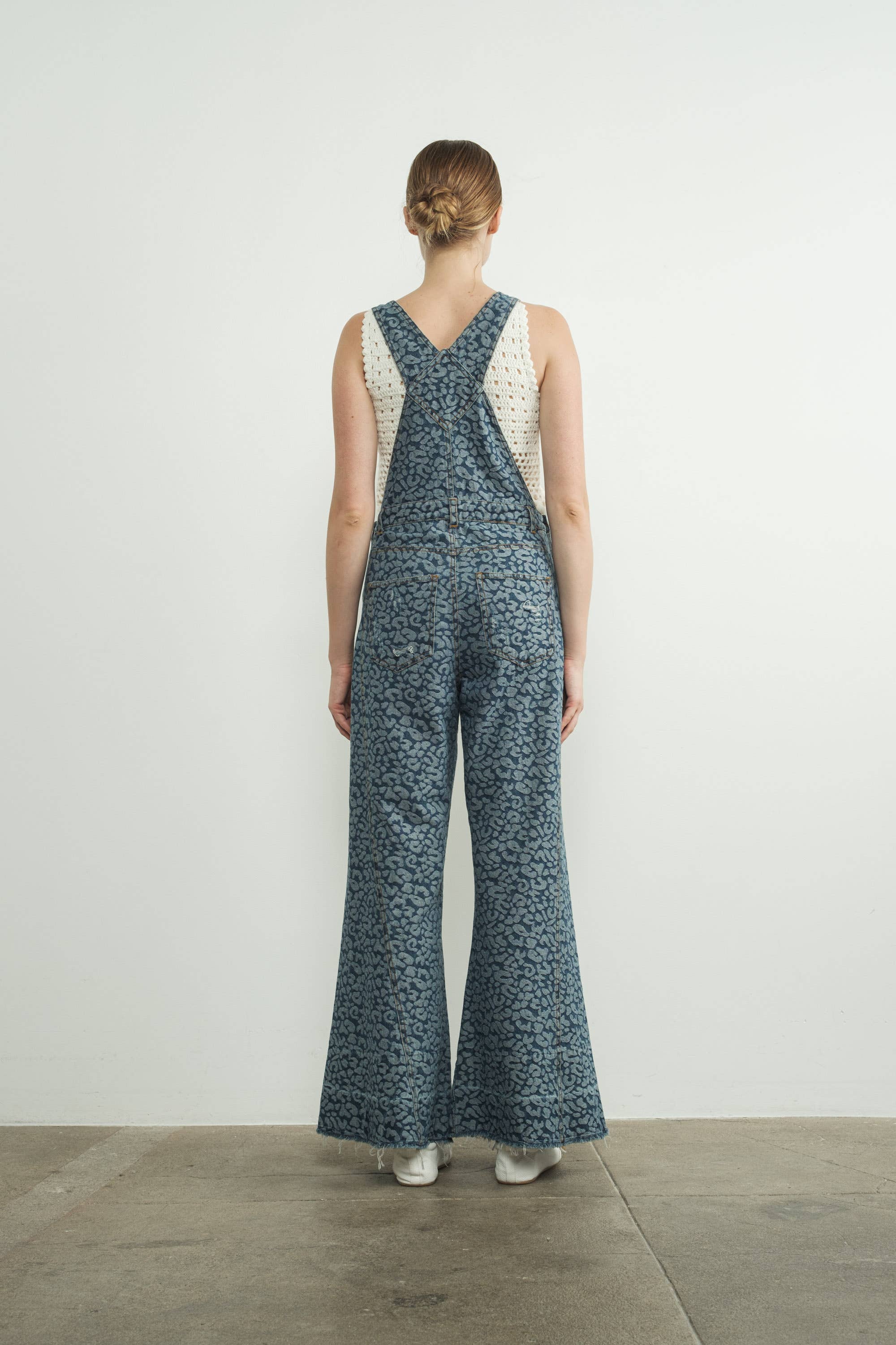 Animal Print Wide Leg Denim Overalls