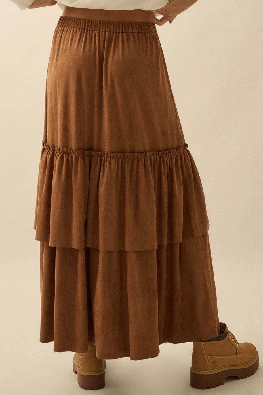 Faux Suede Tiered Maxi Skirt