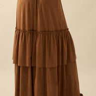 Faux Suede Tiered Maxi Skirt