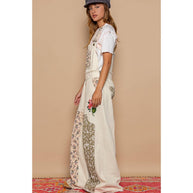 Patchwork Denim Overall, Almond