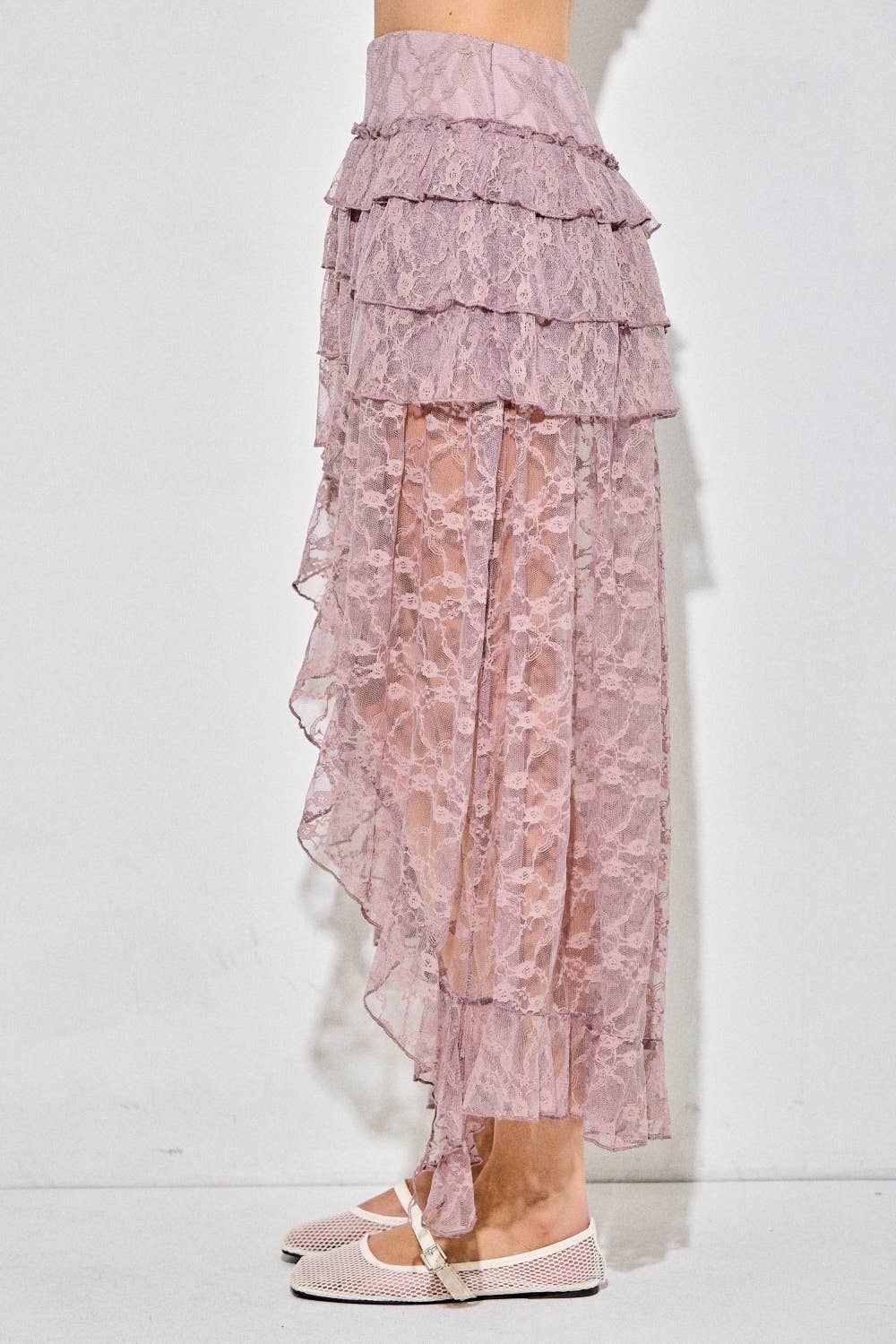 Lace Ruffle High-Low Skirt, Coco