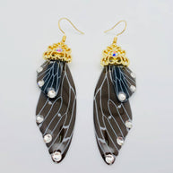 Black Cicada Rhinestone Wings Earrings