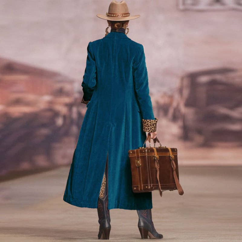 Long Velvet Leopard Cuff Coat
