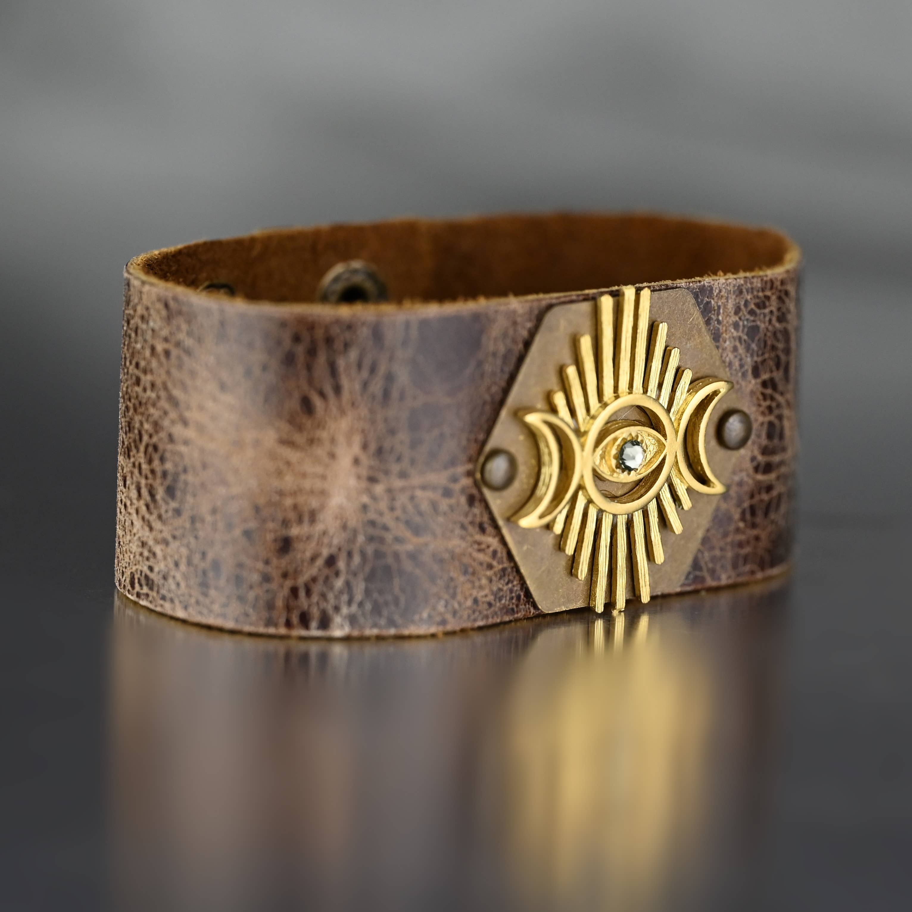 Leather Cuff w/ Eye Moon & Stone