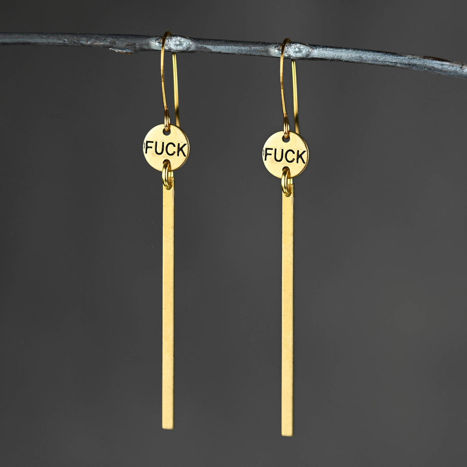 Long Bar Earrings Hand Stamped Fu*k