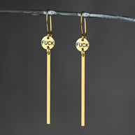 Long Bar Earrings Hand Stamped Fu*k
