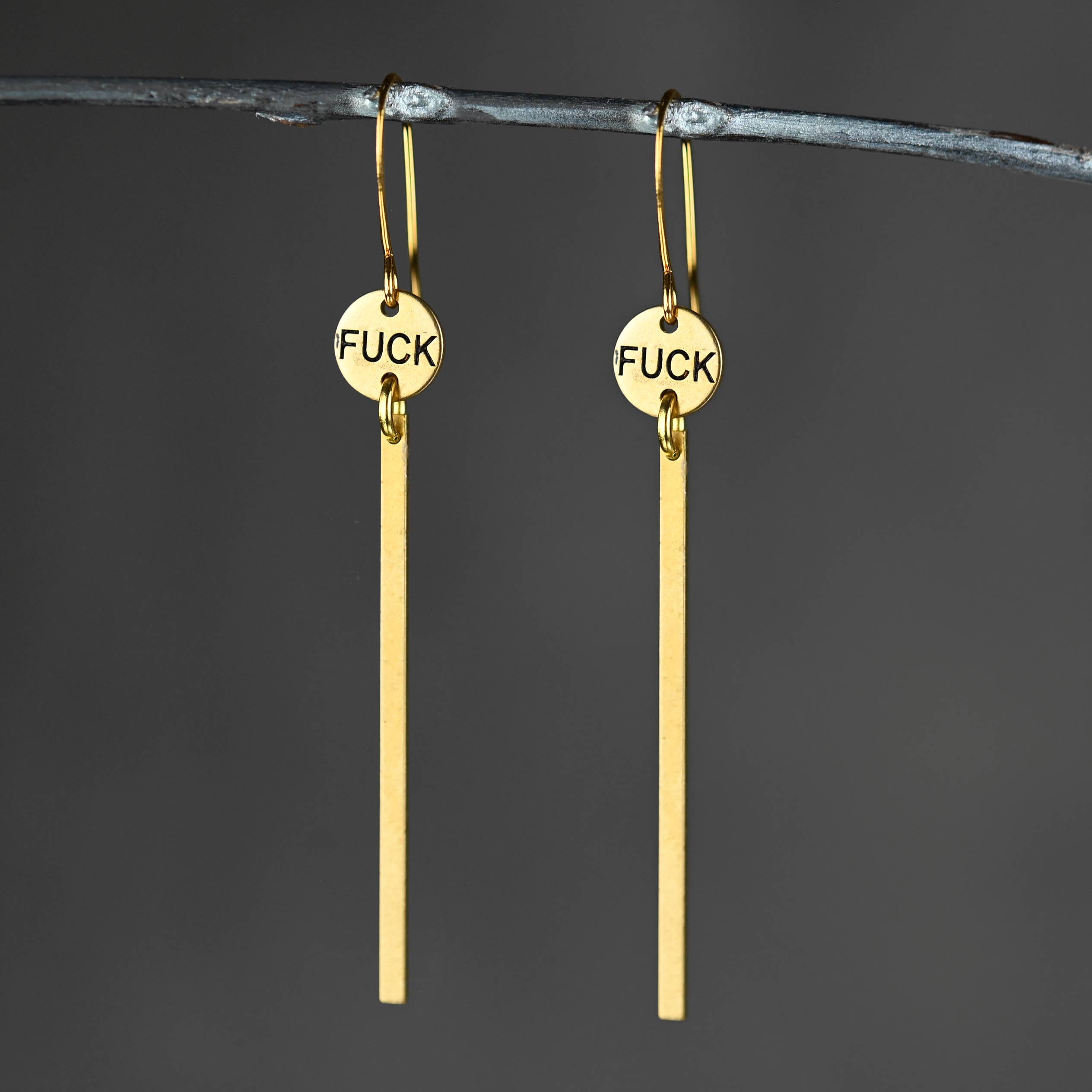 Long Bar Earrings Hand Stamped Fu*k