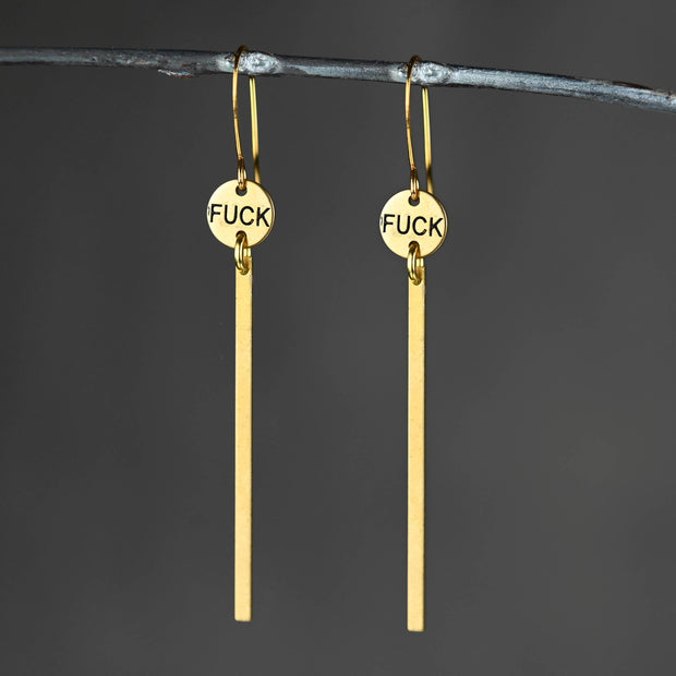 Long Bar Earrings Hand Stamped Fu*k