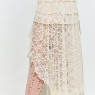 Lace High-Low Skirt, Plus, Cream