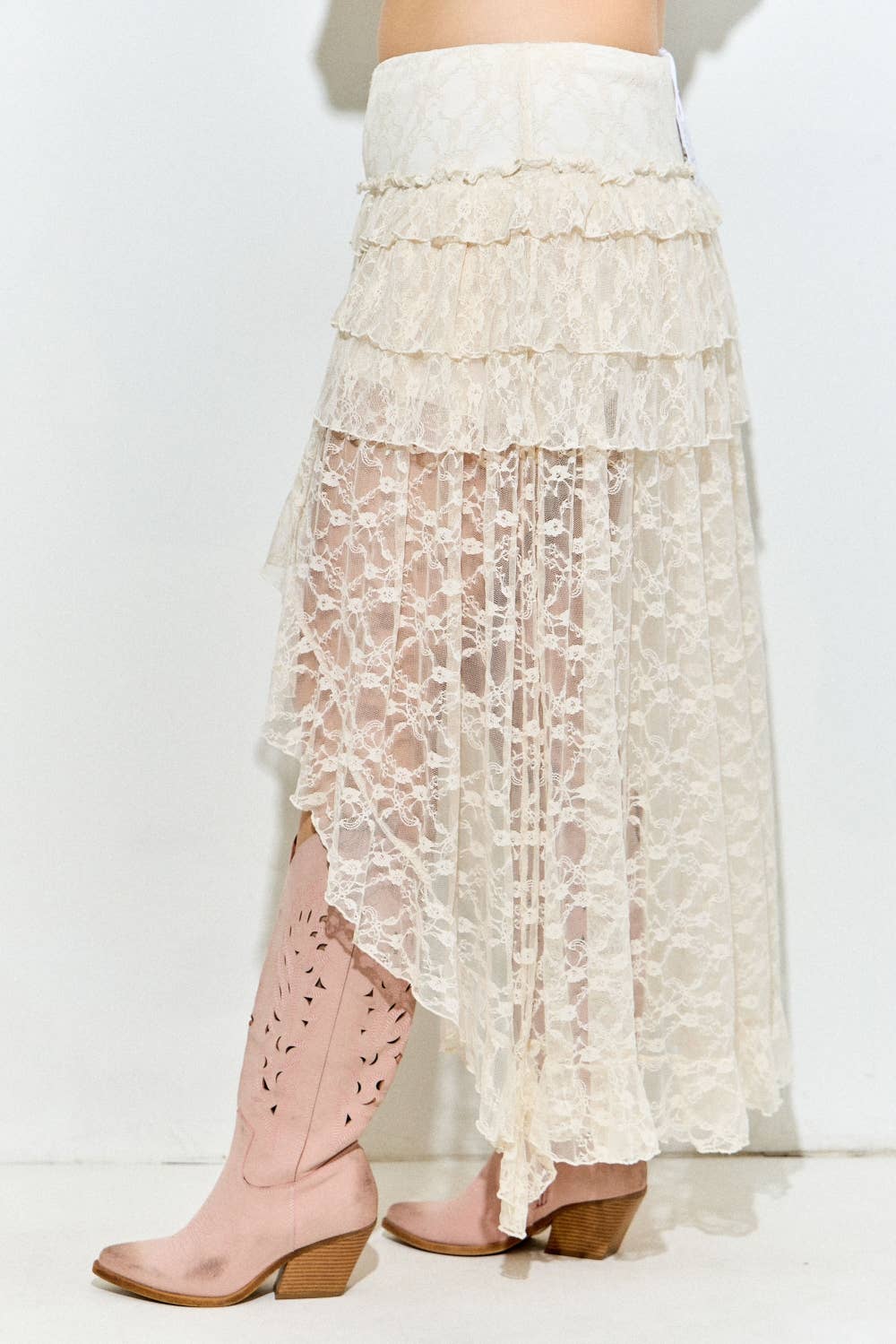 Lace High-Low Skirt, Plus, Cream