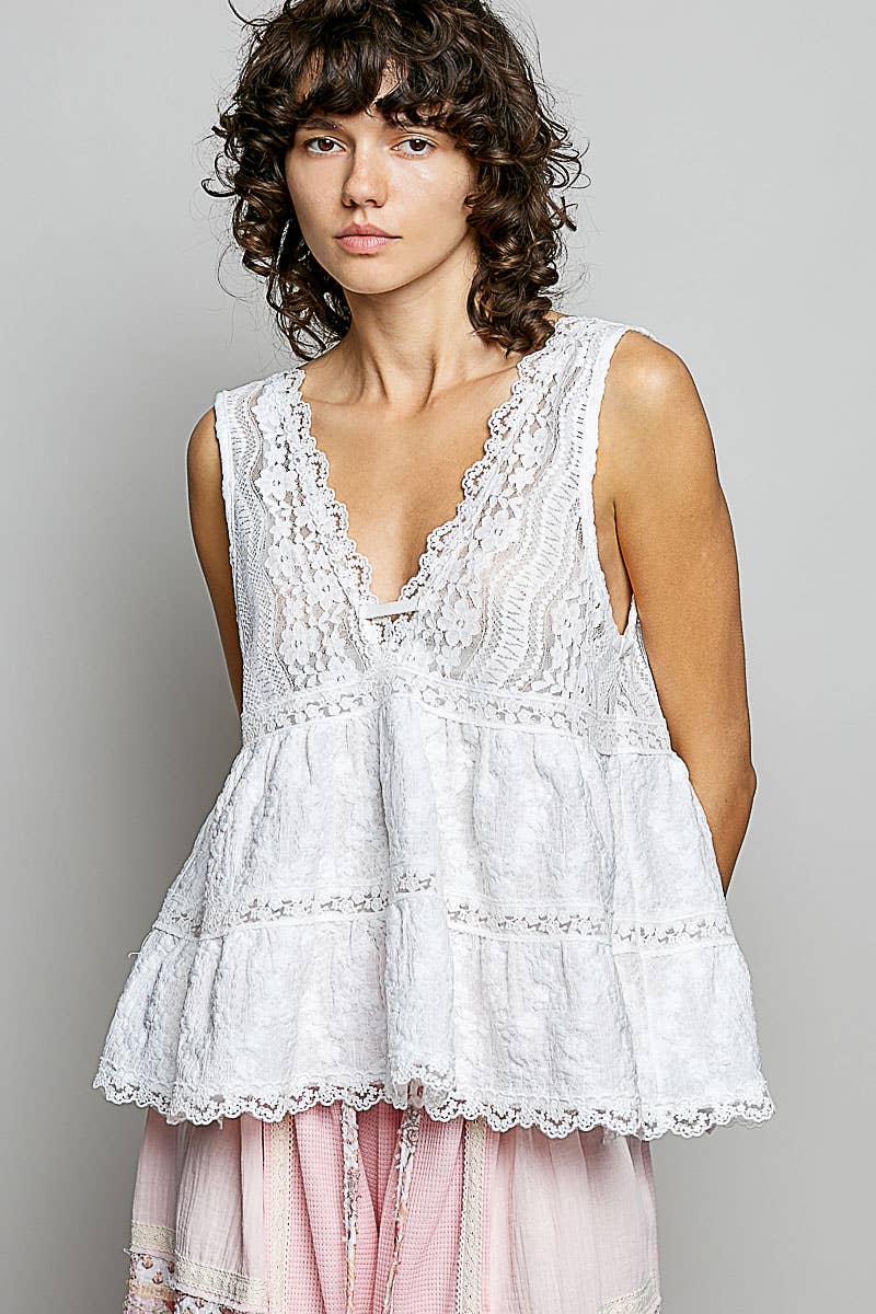 Deep V-Neck Lace Top