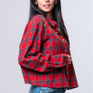 Red Western Plaid Shirt with Embroidery