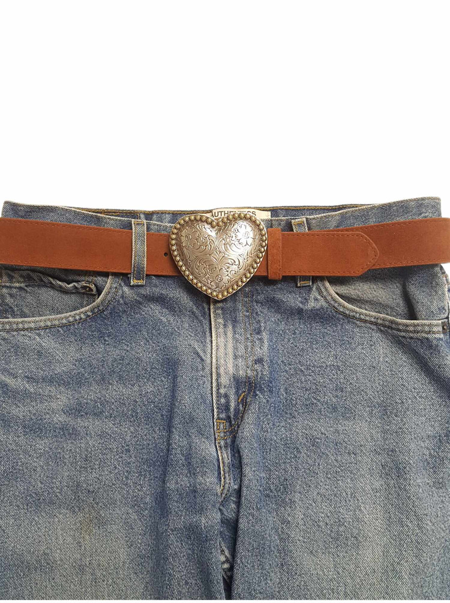 Heart Buckle Suede Belt