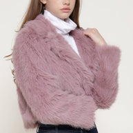 Long Sleeve Notched Collar Faux Fur Cropped Jacket