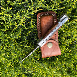 Damascus Walnut Wood Pocket Knife