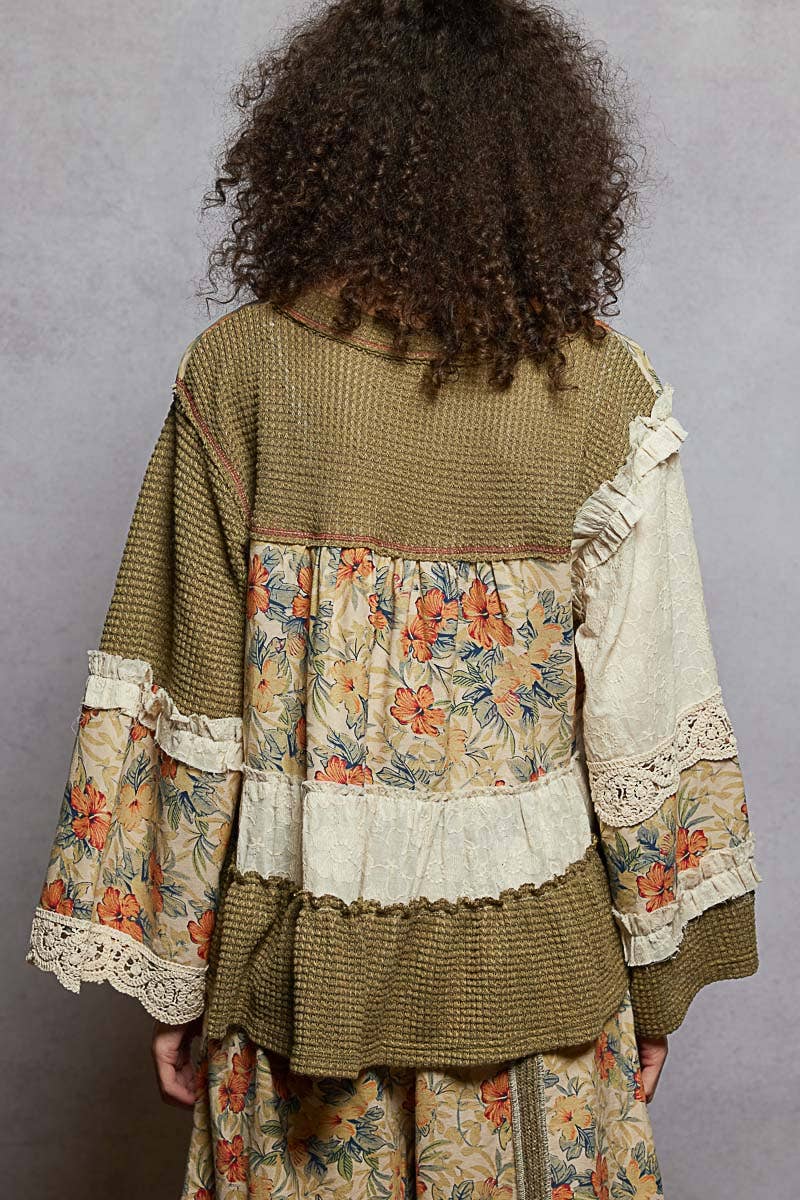 Long sleeve patchwork ruffle top