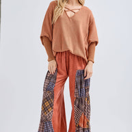Mineral Washed Tiered Plaid Wide Flare pants HP6675