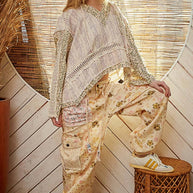 V-Neck Floral Patch Hooded Top