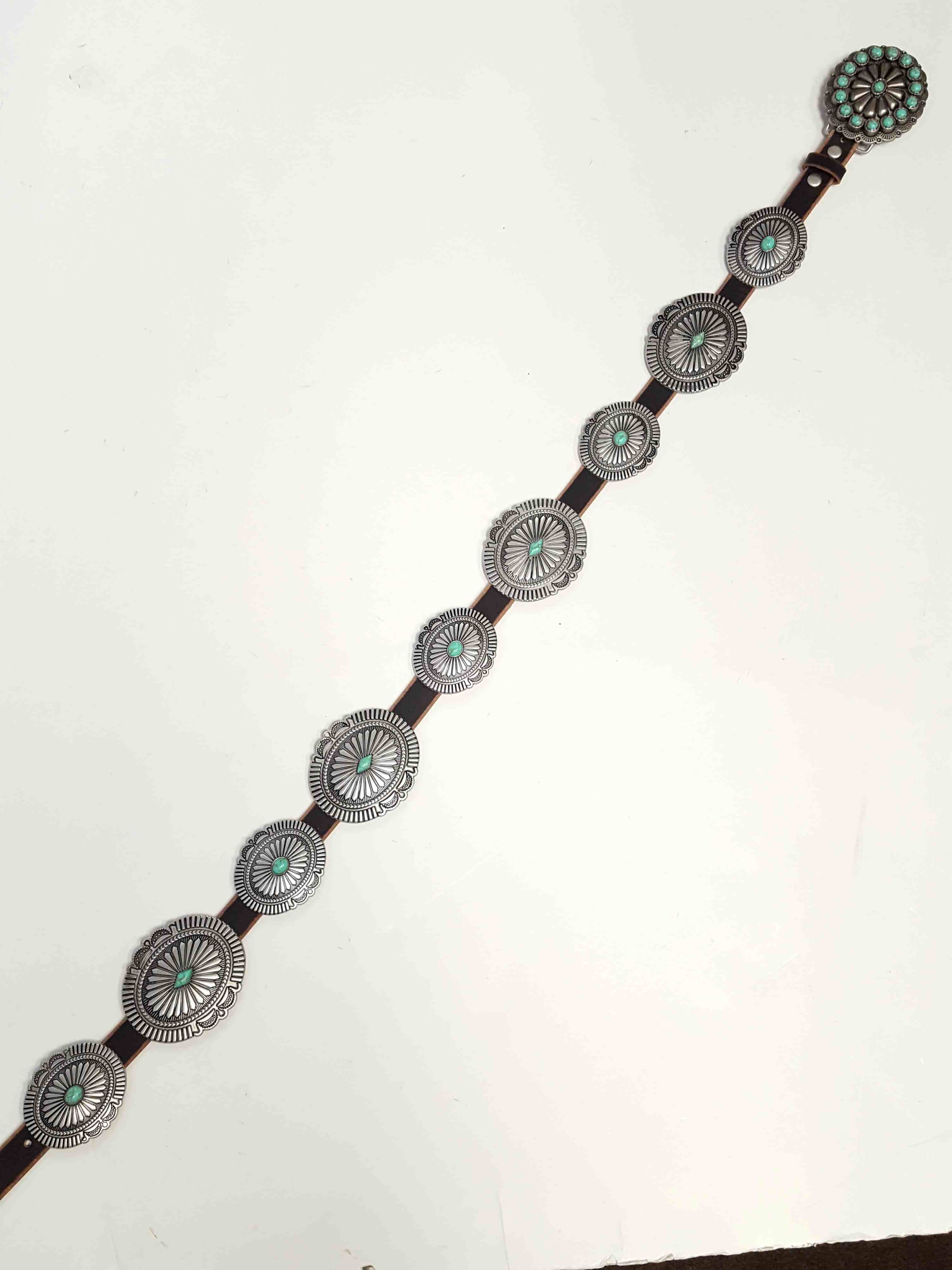 Distressed Leather Belt with Conchos