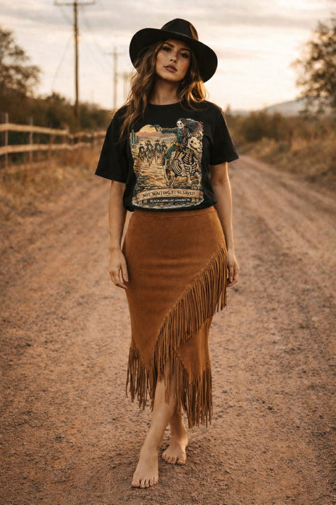Stretch Fringe Skirt, Camel