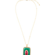Green Onyx Stacked Red Quartz Golden Pendant Necklace