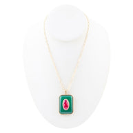 Green Onyx Stacked Red Quartz Golden Pendant Necklace