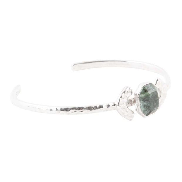 Hammered Green Seraphinite and Sterling Silver Cuff Bracelet