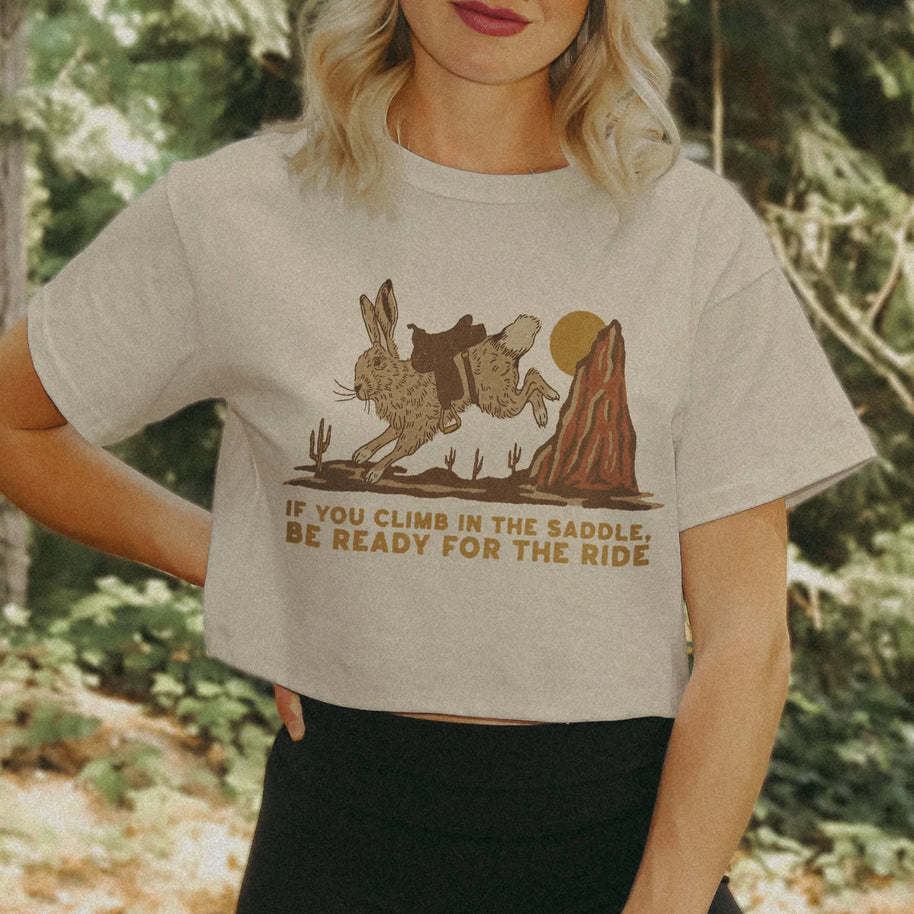 Hare Cowboy: If You Climb in the Saddle t-Shirt, Crop & Regular