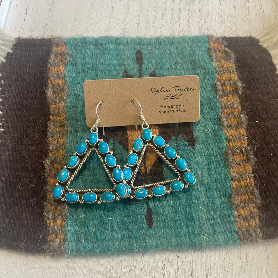Beautiful Handmade Sleeping Beauty Turquoise Triangle Wire Dangle Earrings By Dan Dodson