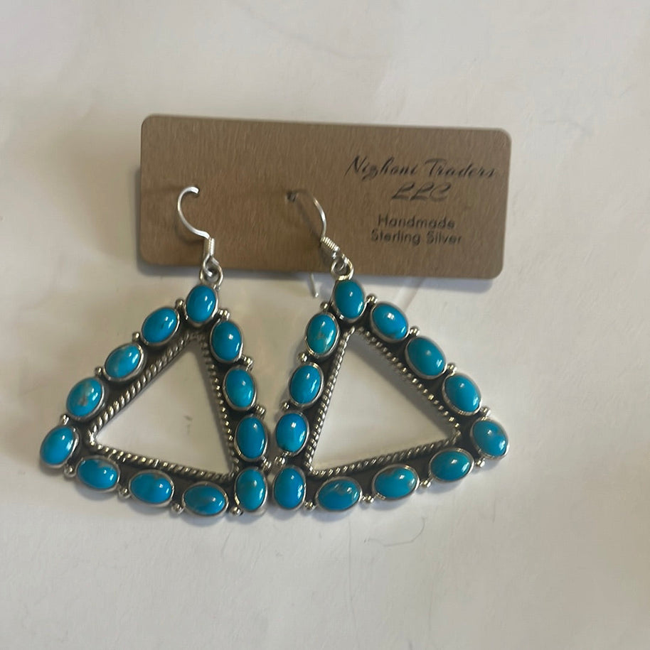 Beautiful Handmade Sleeping Beauty Turquoise Triangle Wire Dangle Earrings By Dan Dodson