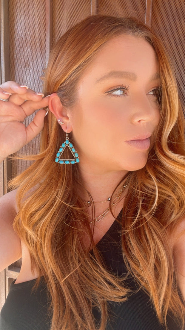 Beautiful Handmade Sleeping Beauty Turquoise Triangle Wire Dangle Earrings By Dan Dodson