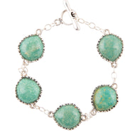Intricate Green Turquoise and Sterling Silver Toggle Bracelet