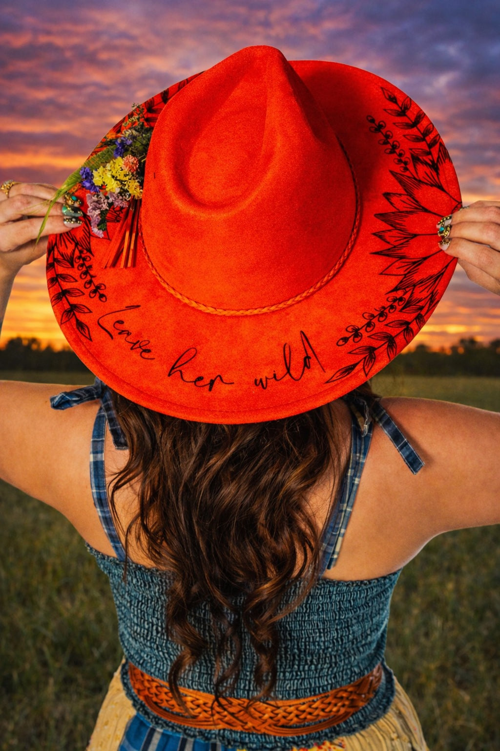 Engraved Floral Rancher Hat, Leave Her Wild