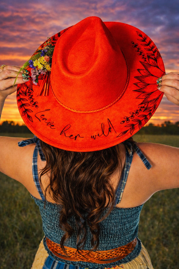 Engraved Floral Rancher Hat, Leave Her Wild