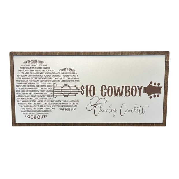 Handmade Charley Crockett $10 Cowboy Lyrics Sign