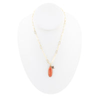 Lucent Orange Sponge Coral Pendant Golden Chain Necklace