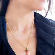 Lucent Orange Sponge Coral Pendant Golden Chain Necklace