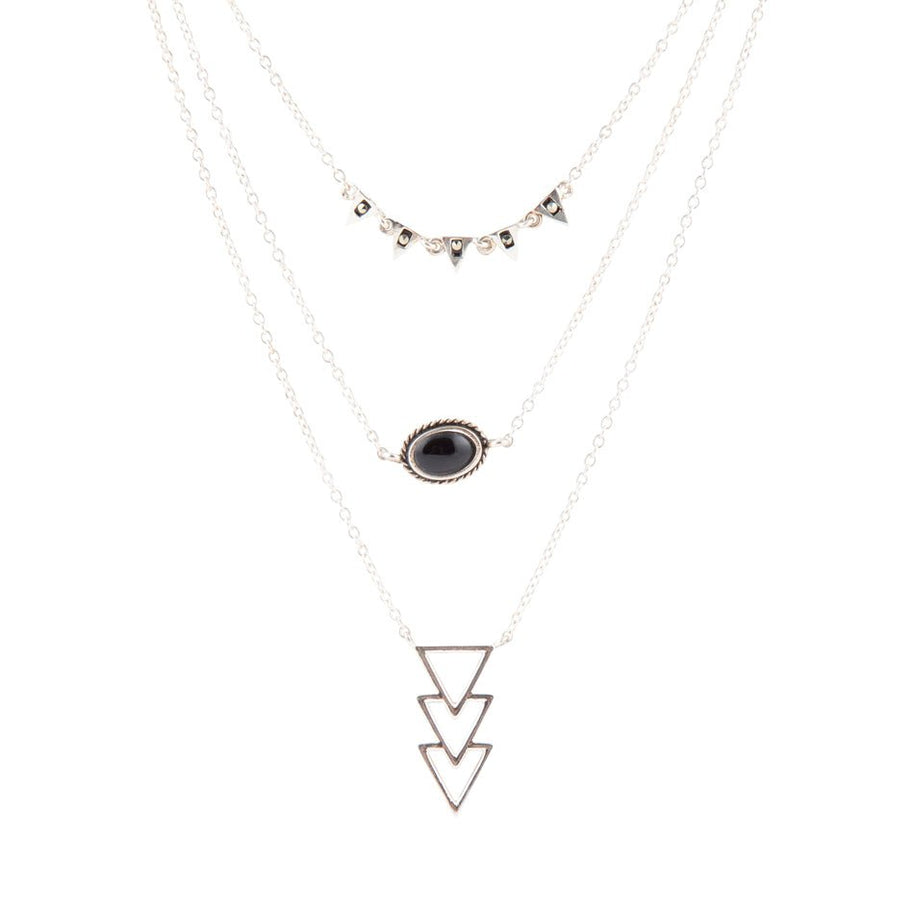 Marcasite and Onyx Sterling Silver Layered Necklace