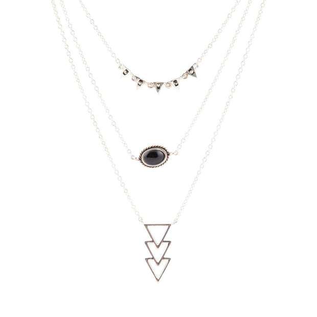 Marcasite and Onyx Sterling Silver Layered Necklace