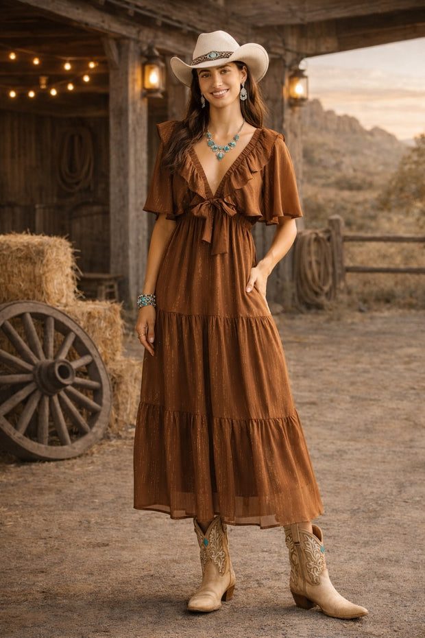 Shimmery Tiered Midi Dress