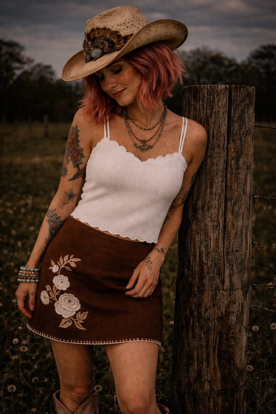 Embroidered Mini Skort, Brown