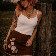 Embroidered Mini Skort, Brown