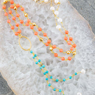 Multi Stone Orange Coral Golden Y-Neck