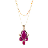 Neims Pink Carnelian Golden Pendant Necklace