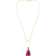 Neims Pink Carnelian Golden Pendant Necklace